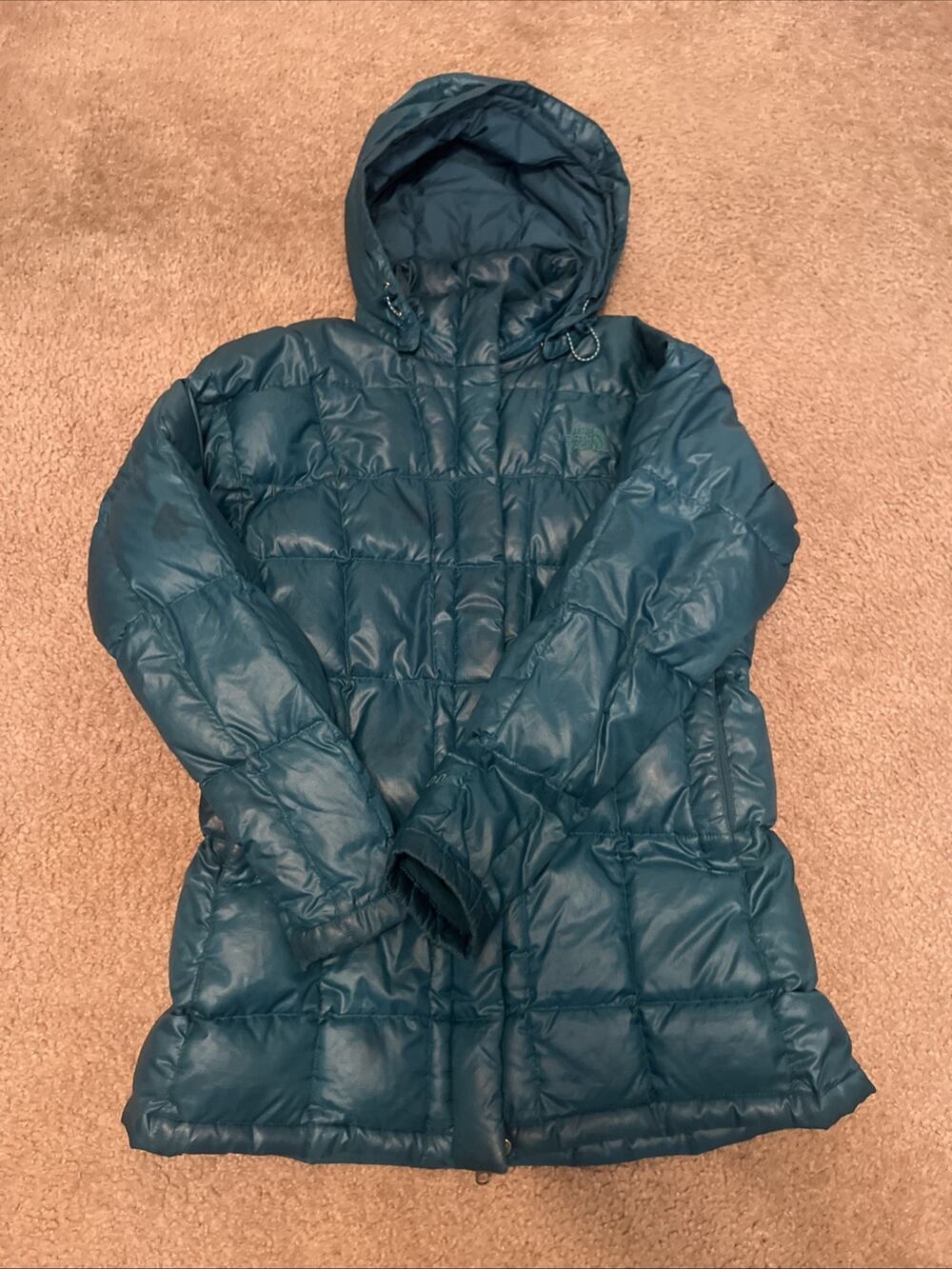 The North Face Longline Puffer Jacket Womens Medium Green 600 Down Fill